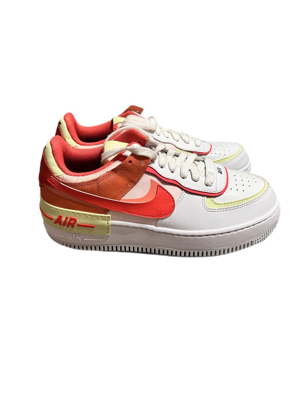 Nike Air Force 1 Shadow White Stitching - White, Red, Coral & Yellow Accent